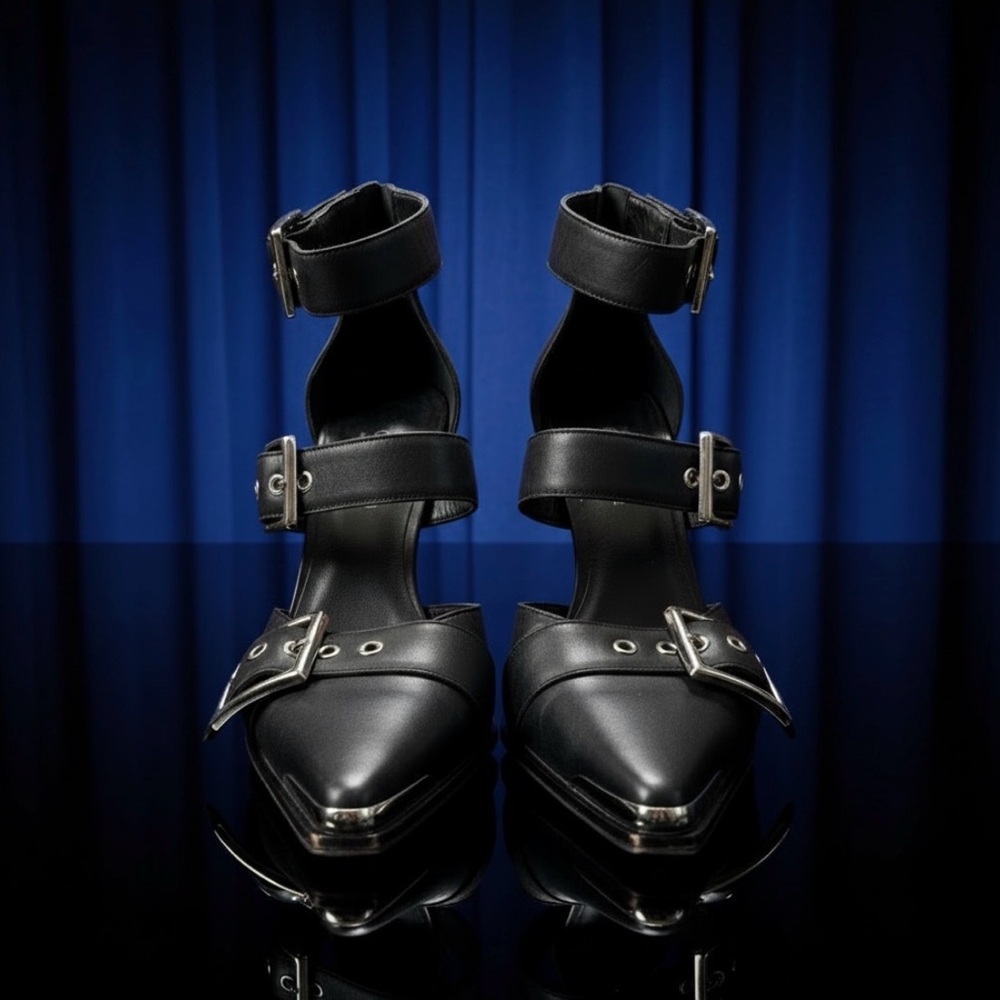 Free People Jeffrey Campbell Hendrix Black Buckle Heels size 41/10 worn 1 hour